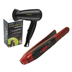 12V Pack Portable Hair Dryer &amp; Straightener Red